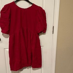 &merci Red gauze dress button up back